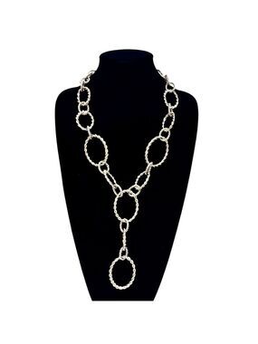 CHICO'S Silver Link Circle Lariat Necklace Large